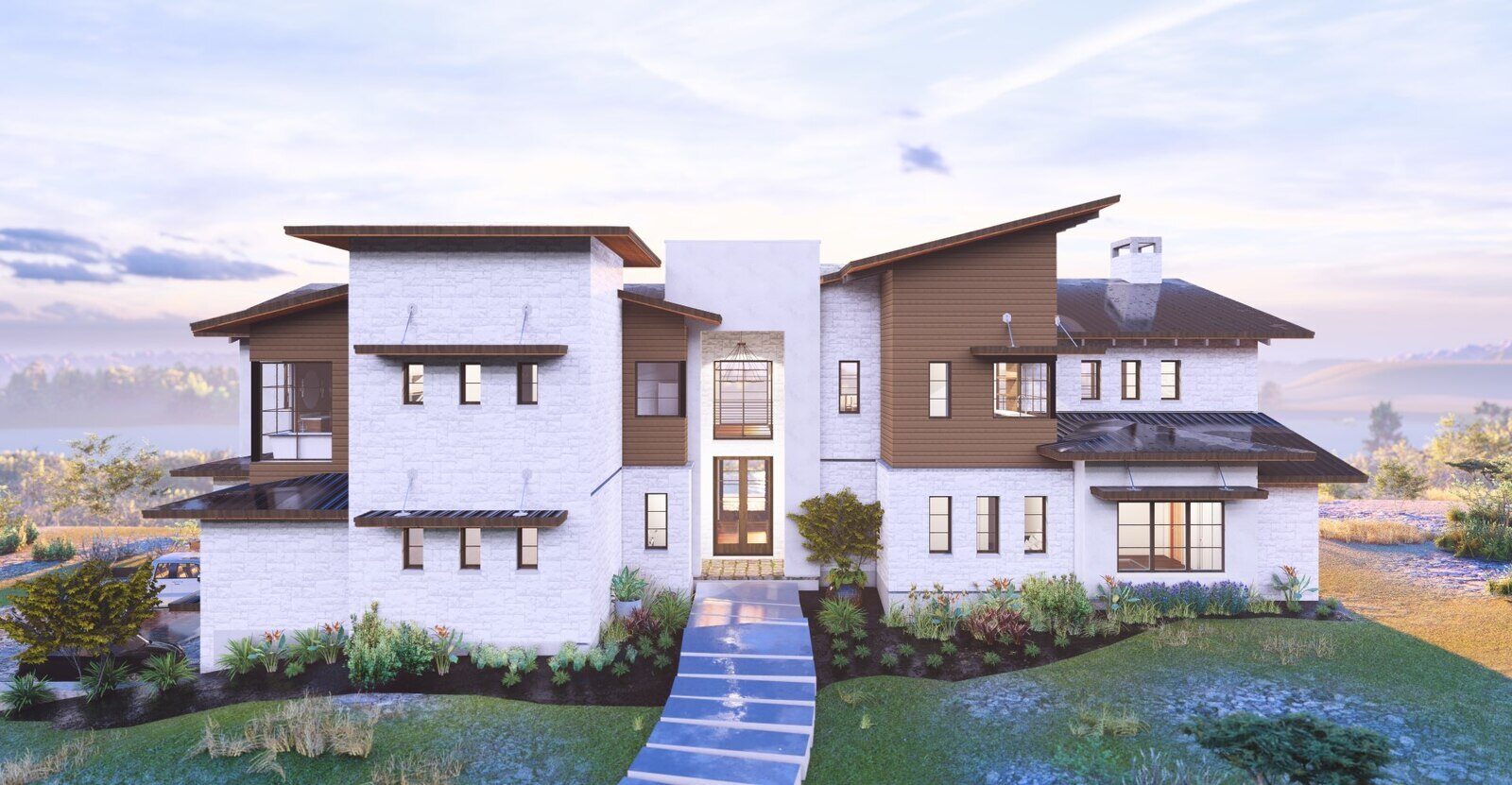 Front view of a contemporary custom home by J Bryant Boyd in Georgetown, TX