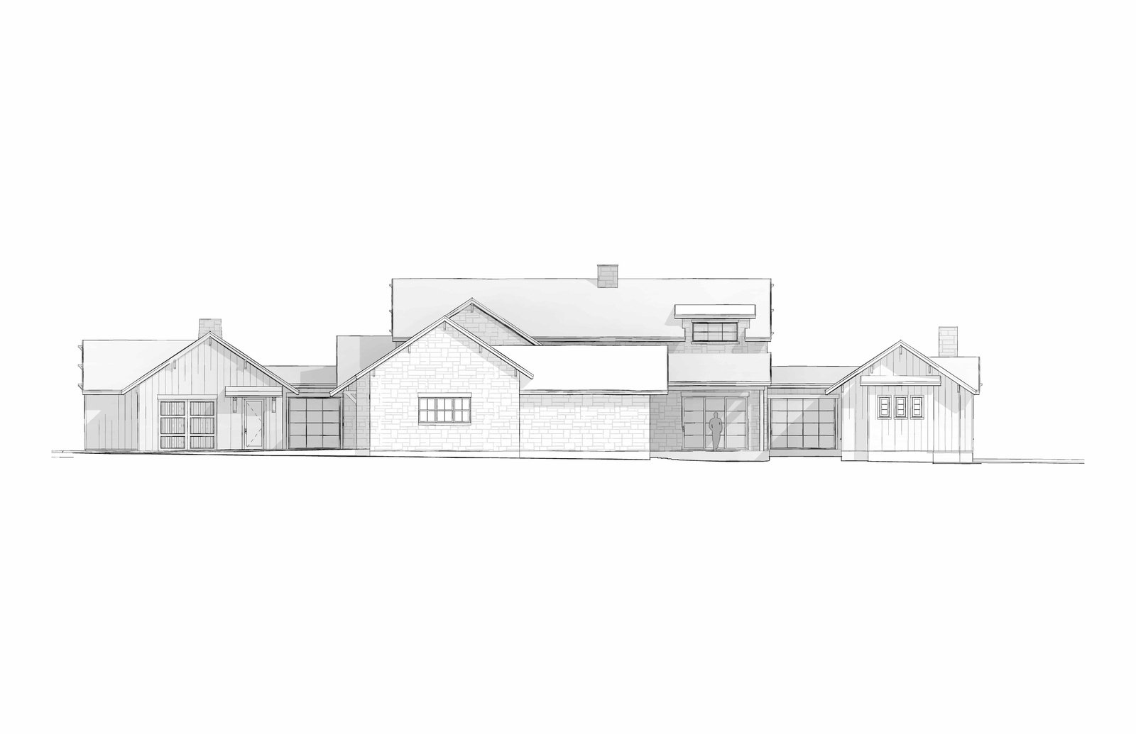 Rear elevation of a custom home designed by J Bryant Boyd in Georgetown, TX