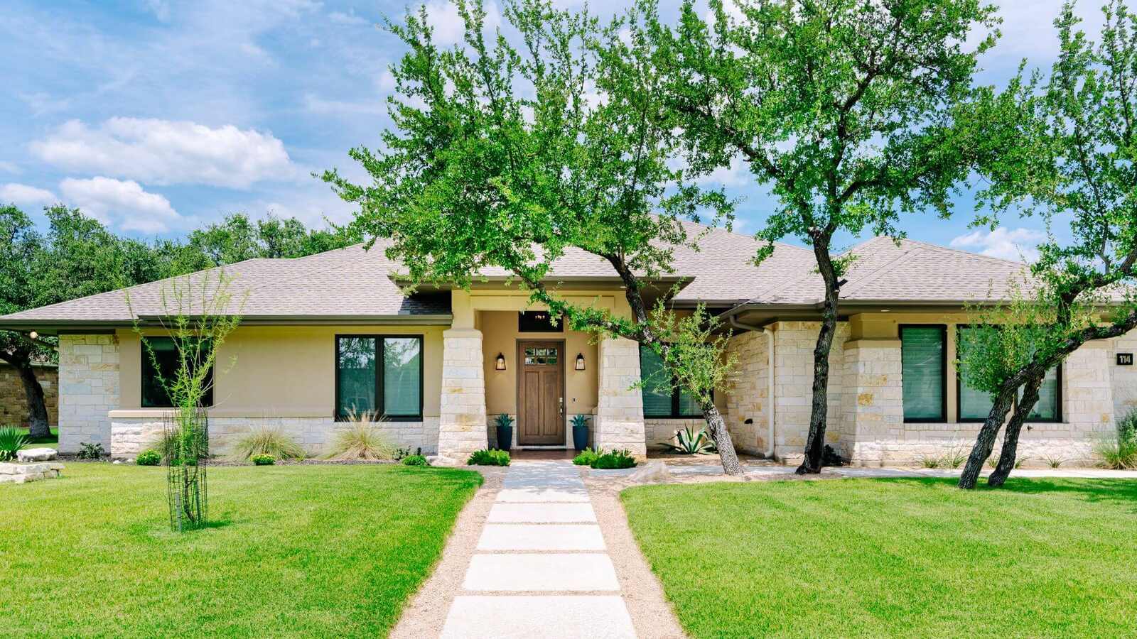 Front exterior view of a custom home built by J Bryant Boyd in Georgetown, Texas