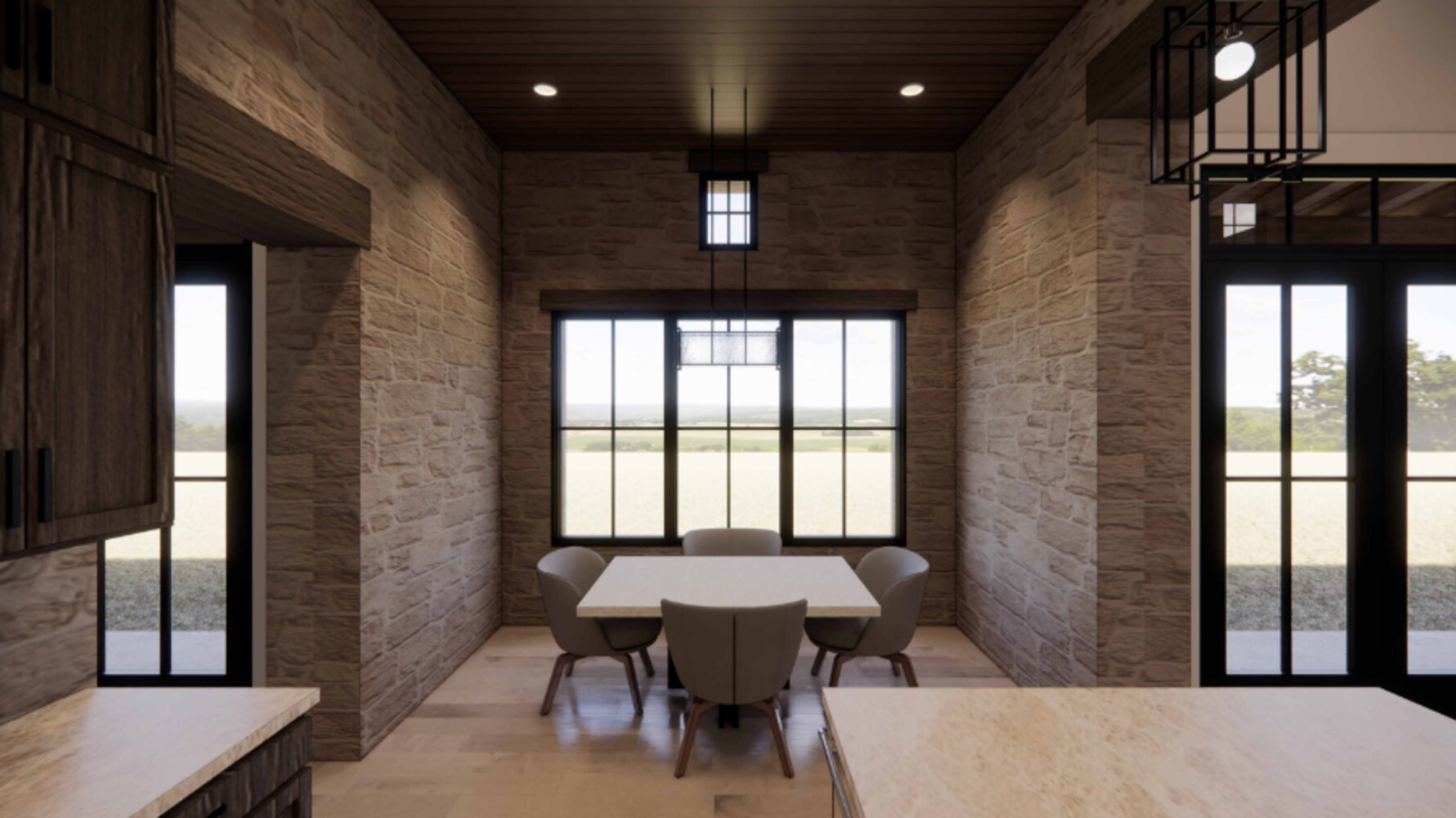 View of eating area overlooking Texas Hill Country Rendering