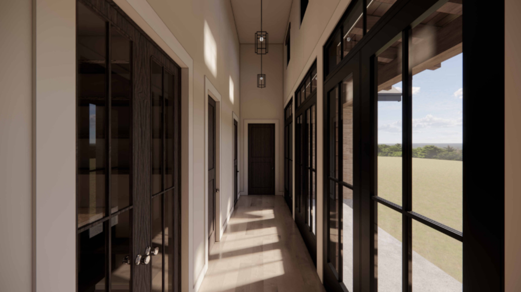 Custom hallway with glass rendering